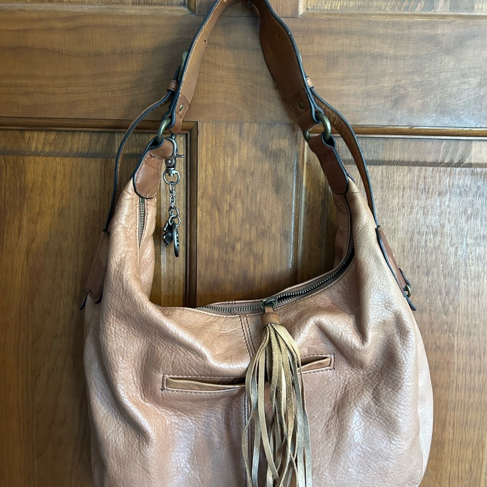 Lucky Brand Tan Leather Hobo Bag with Tassel